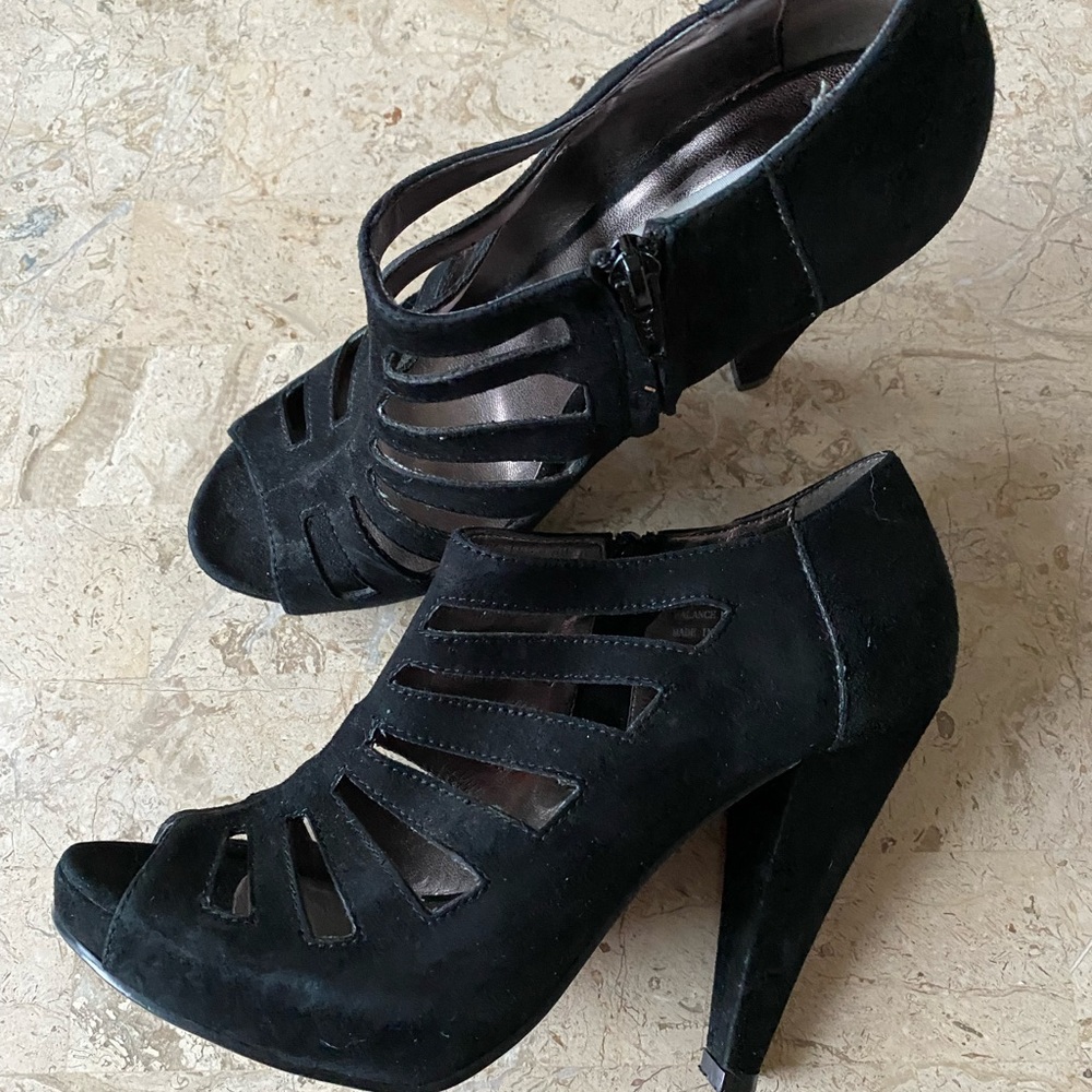 Steve Madden Merriee Open Toe Black Suede Pump High Heel Size 8M